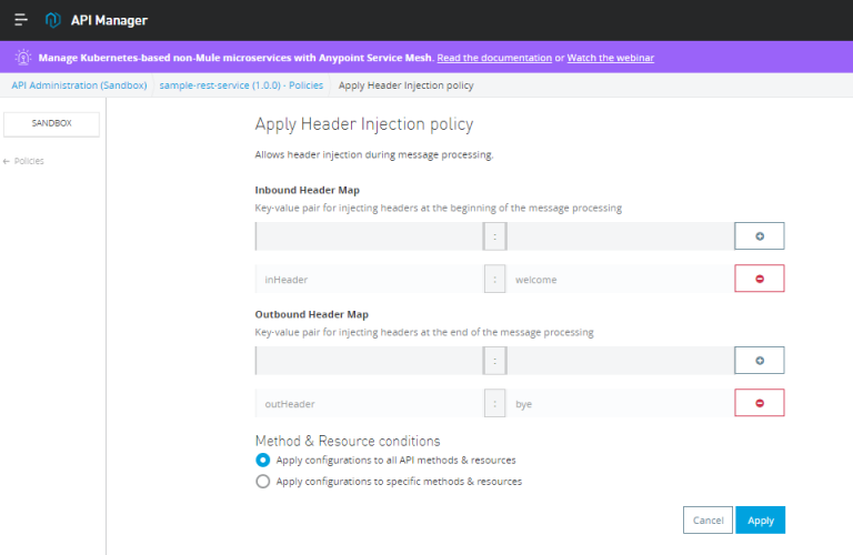 Header Injection Policy MuleSoft API Manager Policy